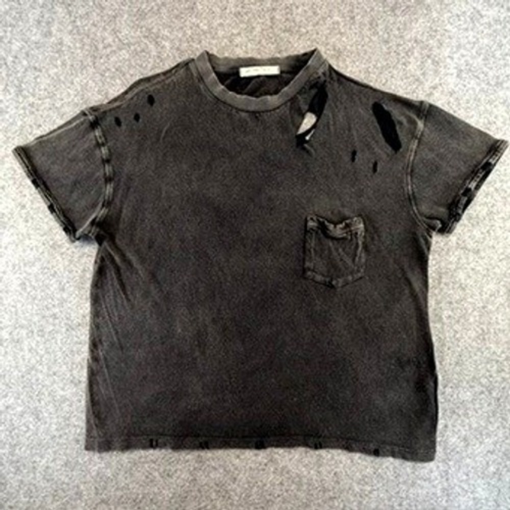 We The Free Free People Distressed Pocket T-Shirt Faded Black XS Grunge